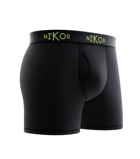 Nikos Bamboo Boxer Briefs in black with green logo